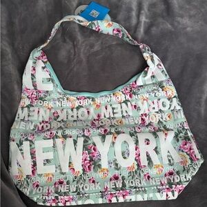 Floral New York Shoulder Bag Mint Green Y2K Aesthetic Zip Purse